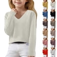 thumbnail image 2 of JAHH Lightweight Sweaters for Girls Cute V Neck Soft Knit Pullovers Teens Casual Loose Spring Long Sleeve Tops for Casual Soft Comfortable Clothing(10-11 Years,Beige), 2 of 6