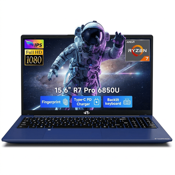 15.6" IPS FHD Gaming Laptop 32GB LPDDR5 RAM 1TB SSD AMD Ryzen 7 Pro 6850U (8 Cores Up to 4.7GHz) with AMD Radeon 680M GPU 100W Type-C Fast Charging Backlit Keyboard Fingerprint Blue