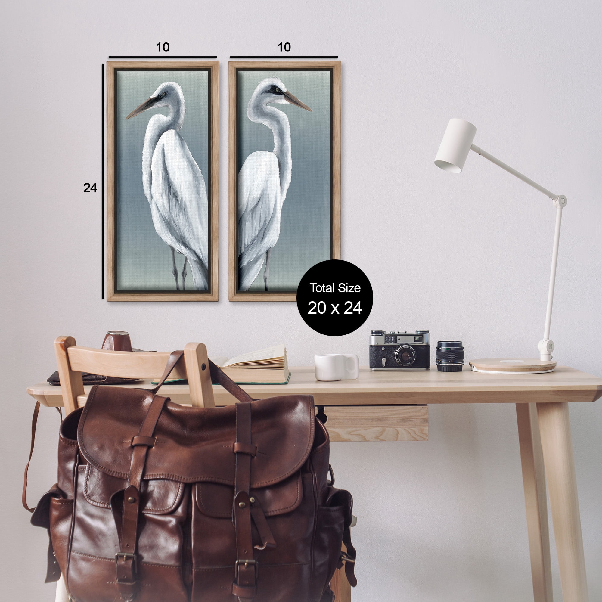Stupell Industries Nautical Egret Portraits Animals & Insects Painting Brown Floater Framed Canvas Art Print Wall Art, 11 x 25, Set of 2
