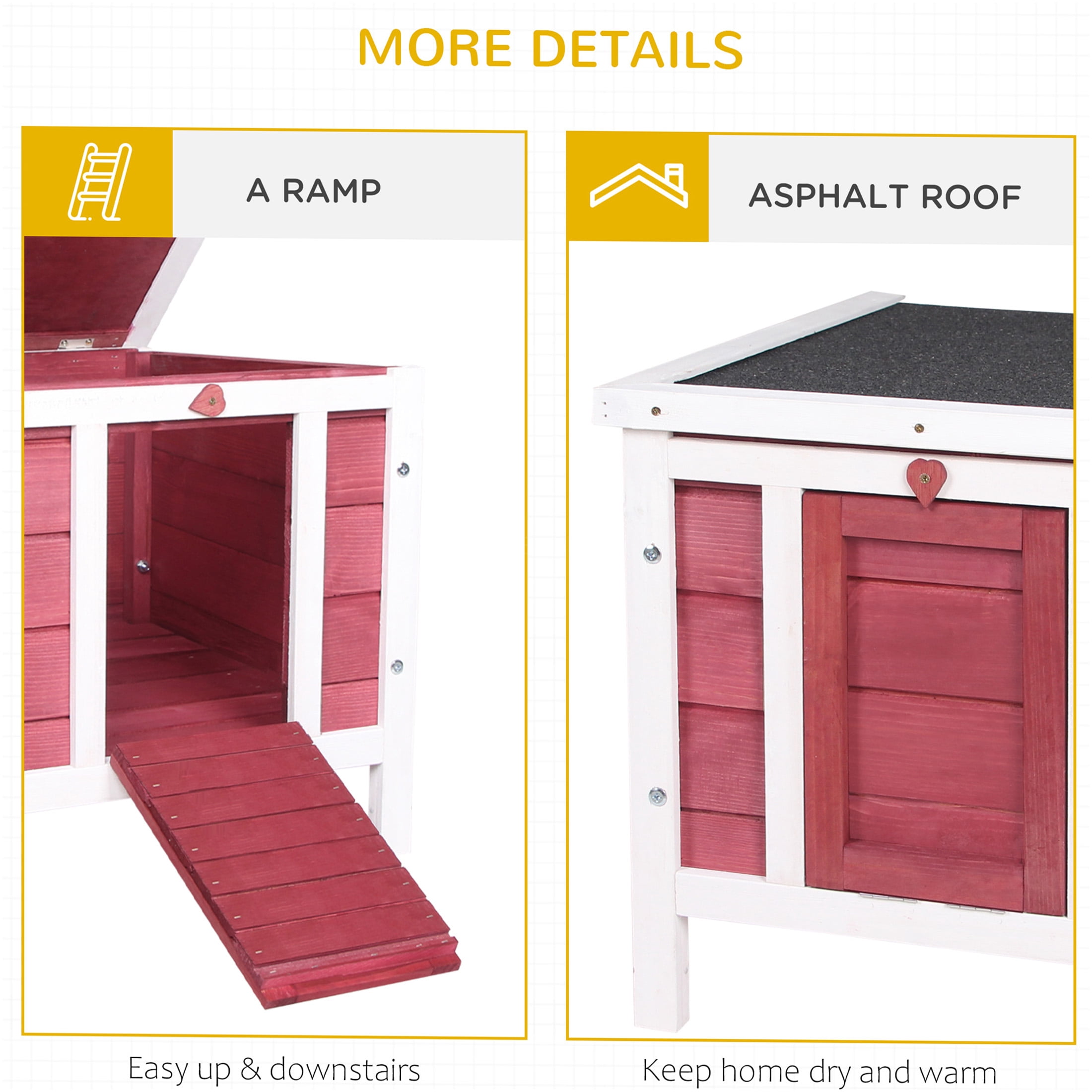 JERFIT Outdoor Rabbit Hutch with Waterproof Asphalt Roof, Small Animal Cage Wooden House with Ramp for Rabbits, Guinea Pigs, Ducks, Pets
