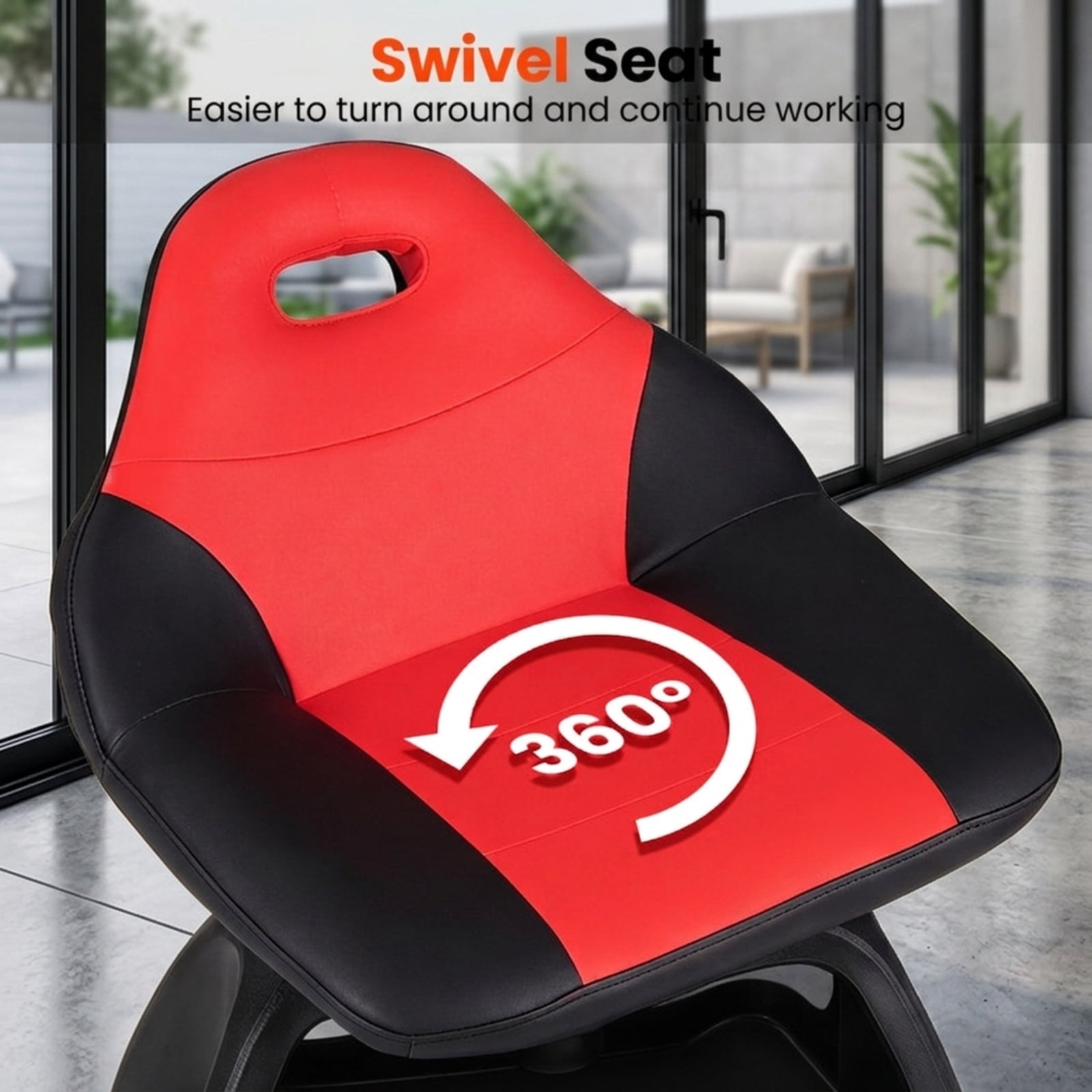 Biotree Rolling Mechanic Stool 29.5" x 23" Adjustable Height Shop Seat for Garage with Tool Tray for Garage Shop, Red