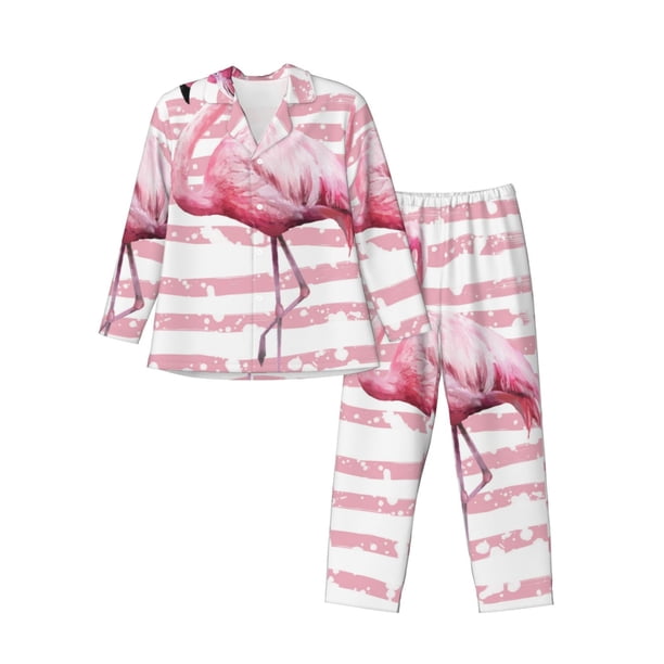 Balery Flamingo Pijama para Hombre de Dos Piezas con Manga Larga, Conjunto de Dormir y Descanso Suave con Bolsillos-Small