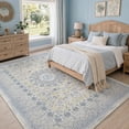 thumbnail image 3 of Toyoso 9x12 Oriental Medallion Area Rug, Distressed Floral Traditional Carpet, Soft Low Pile Non-Shedding Rug for Oversized Living Room, Open Space, Master Bedroom, Faded Boho Home Decor, Blue, 3 of 10