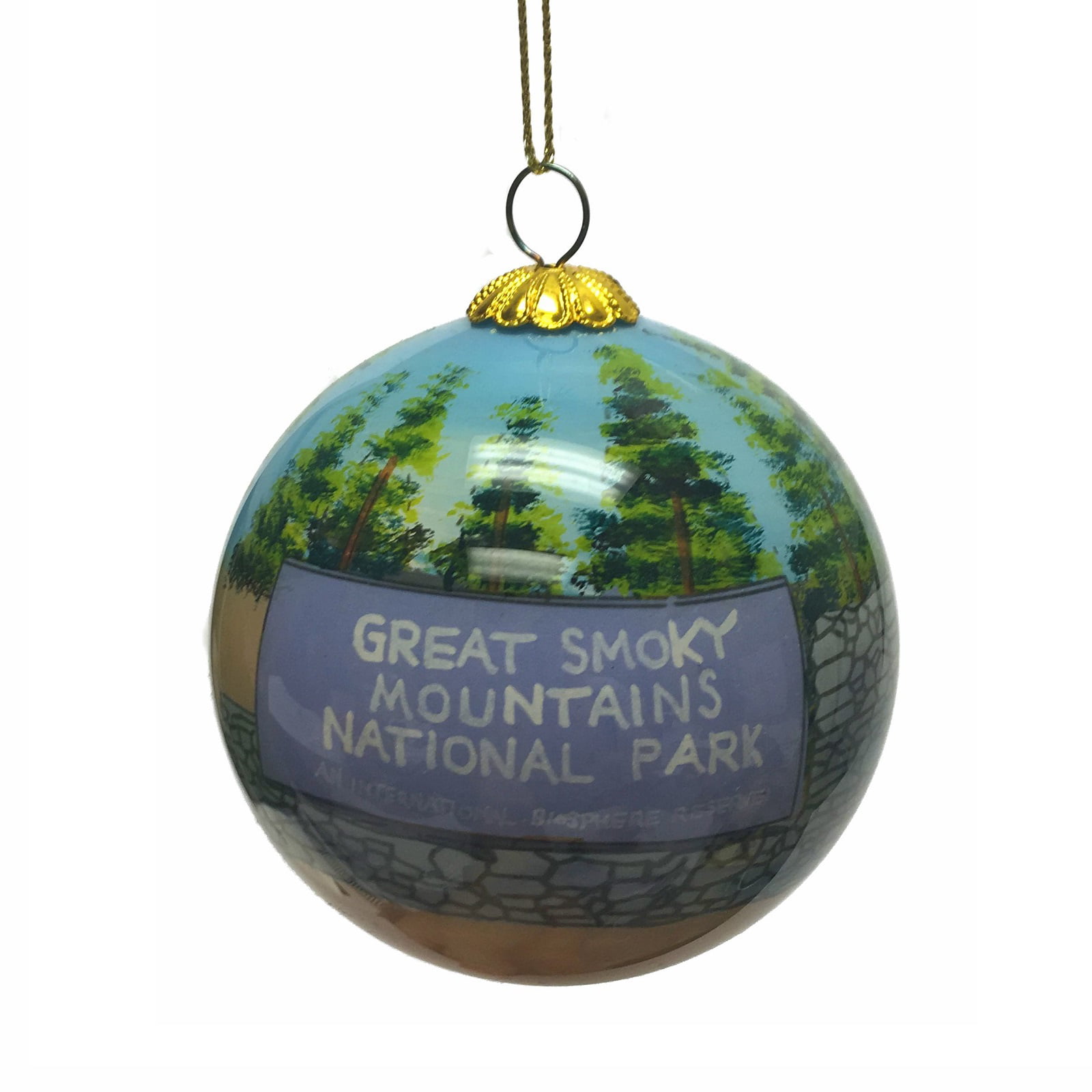 Hand Painted Glass Christmas Ornament Fall Train Great Smoky Mountains 