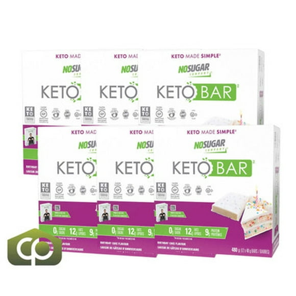 Barres Keto Sans Sucre Gâteau d'Anniversaire, 480g, Riche en Saveur, Graisses Saines (6/caisse)