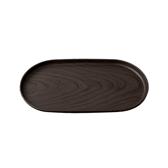 HOARBOEG Faux Walnut Wood Grain Serving Tray 12.08" x 6.41", Reusable Plastic Breakfast Fruit Dessert Tray, Coffee Bar Snack Plate for Home Kitchen Counter Patio