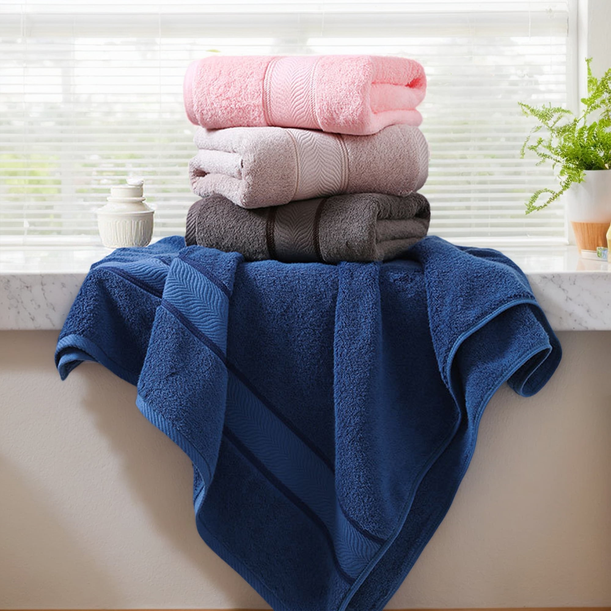 Unique Bargains 4 Pcs Striped Hand Towel Set Dark Brown/White 14" x 30"/13" x 29"