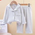 thumbnail image 2 of HNMKIU Kids Pajamas Set Long Sleeve Button Down Winter Warm Sleepwear Loungewear Pajama Set for Girls Boys Children 01_Grey,1-2 Years, 2 of 3