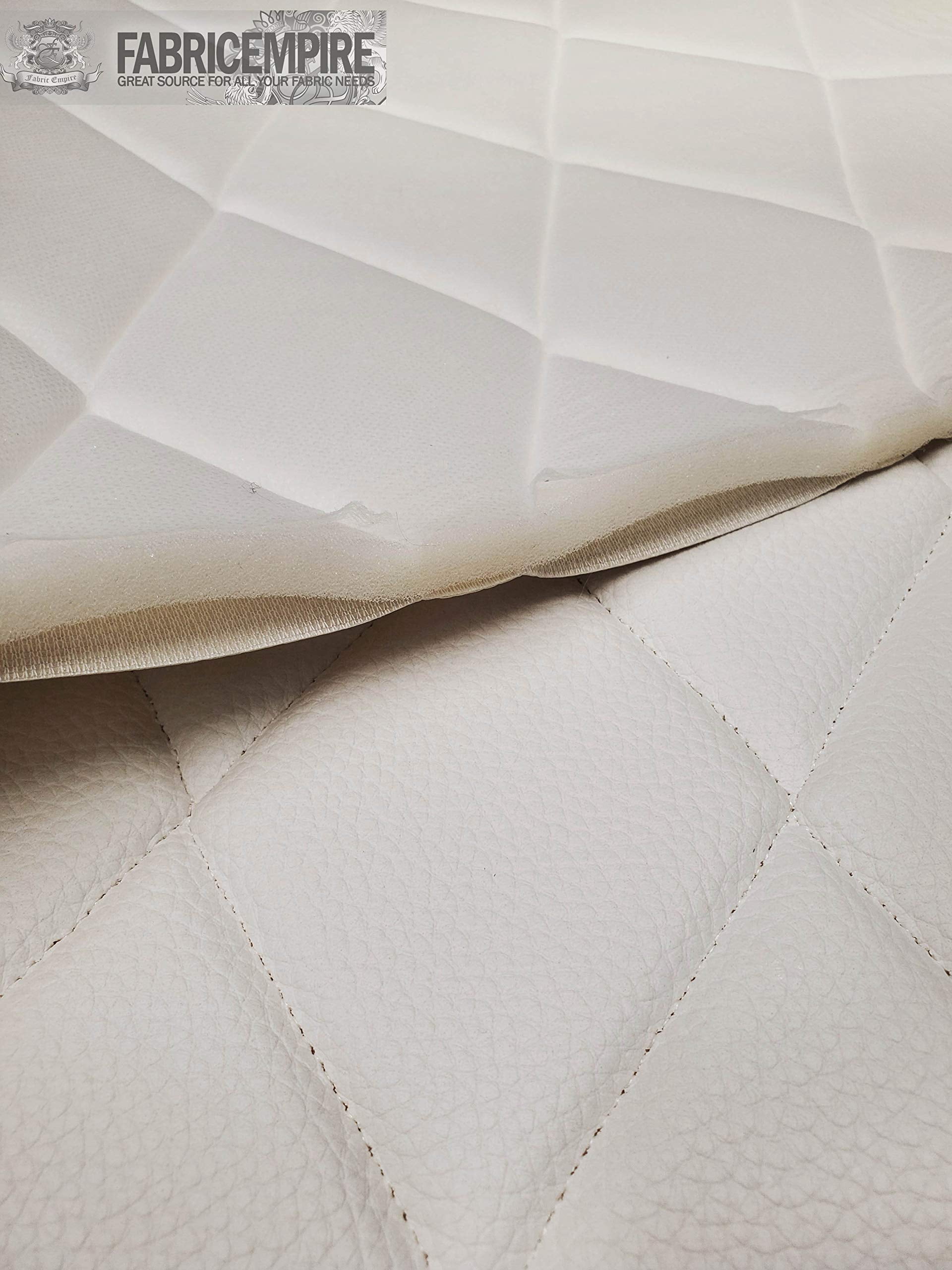 Quilted Vinyl Padded Upholstery Fabric w 3/8" Foam Backing Smooth 4"x6" Diamond /58" Wide/Continuous Yard/ Sewing Waterproof Upholstery, Commercial Restaurant Upholstery, Car Interior Fabric (White)