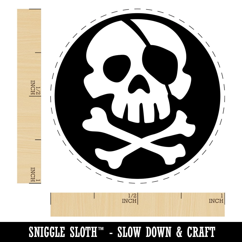 Pirate Skull and Crossbones Jolly Roger Self-Inking Rubber Stamp Ink Stamper - Pink Ink - Medium 1 Inch