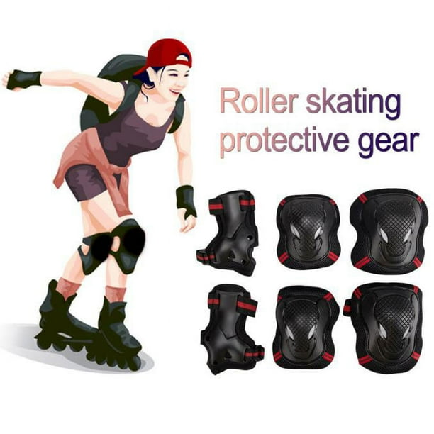 Set De Protection Enfant 6-en-1 – Genouillères, Coudières, Protège-poignets Ajustables – Pour Roller, Skate, Vélo – Noir, Dès 3 Ans