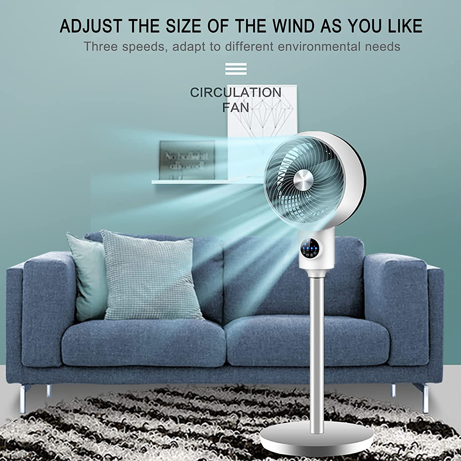 SUGIFT Fans for Home, Whole Room Air Circulator Fan, 3 Speeds for Office, Bedroom, White - image 4 of 7