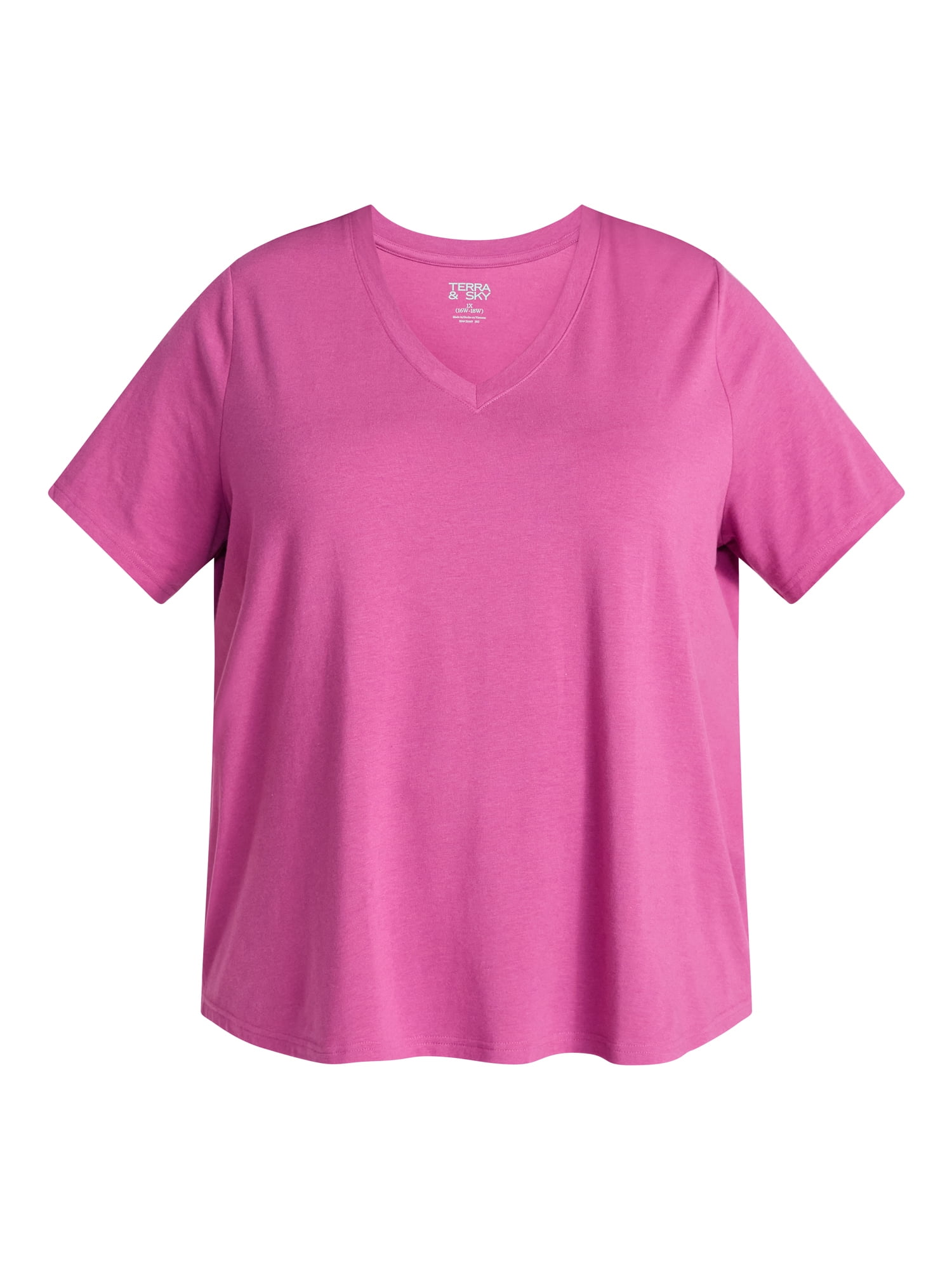 Terra & Sky Women's Plus Size V-Neck Tee with Short Sleeves, Size 0X-5X