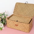 thumbnail image 3 of BlueMake Wicker Shelf Baskets with Lid,Handwoven Seagrass Basket for Storage Basket Bins Rectangular Home Organizer Gift Boxes(Natural Large), 3 of 6