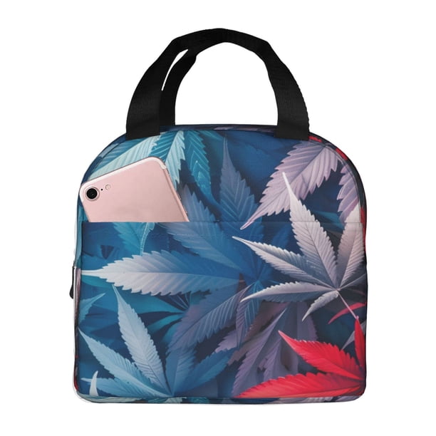 Easygdp Red And Blue Leaves Bolsa Térmica Premium - Tela Oxford Impermeable, Gran Capacidad, Bolsillo Frontal, Unisex para Trabajo, Escuela, Actividades al Aire Libre y Picnics