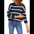 thumbnail image 2 of Suéter A Rayas para Mujer, Ropa de Otoño e Invierno, Blusas de Larga con Cuello Redondo, Suéter de Punto, Tops Azul Marino S, 2 of 10