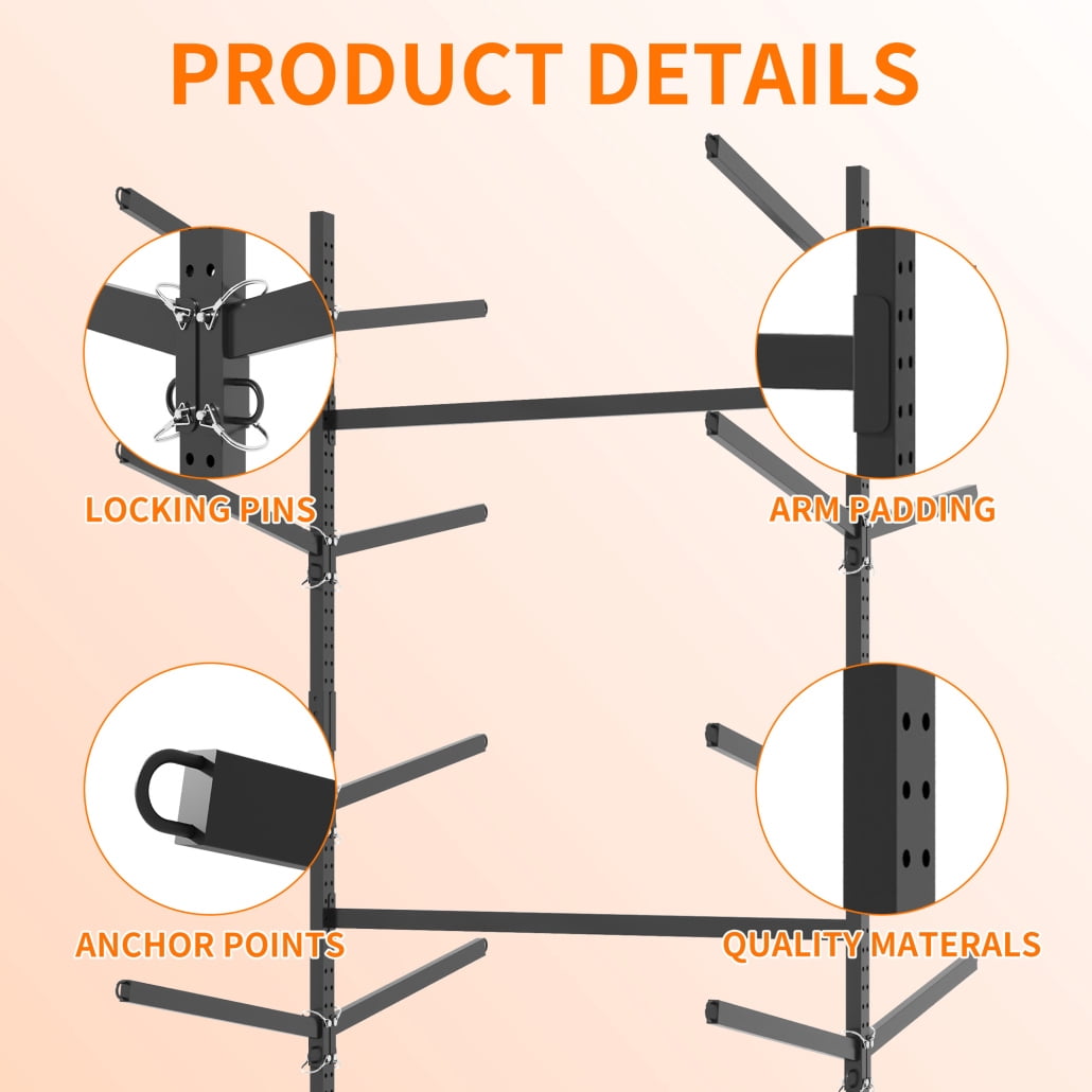 82"H Heavy-Duty Freestanding Kayak Storage Rack, Adjustable Height with Lockable Wheels, Holds 4 Kayaks/Canoes/Surfboards, 360° Movable, Rust-Resistant for Indoor & Outdoor Use, Space-Saving Design