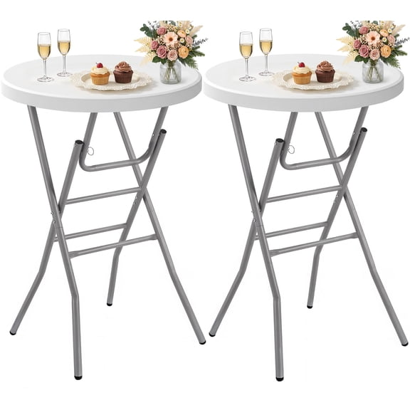 Set of 2 28 Round Cocktail Table, Folding Bar Height Table with Removable