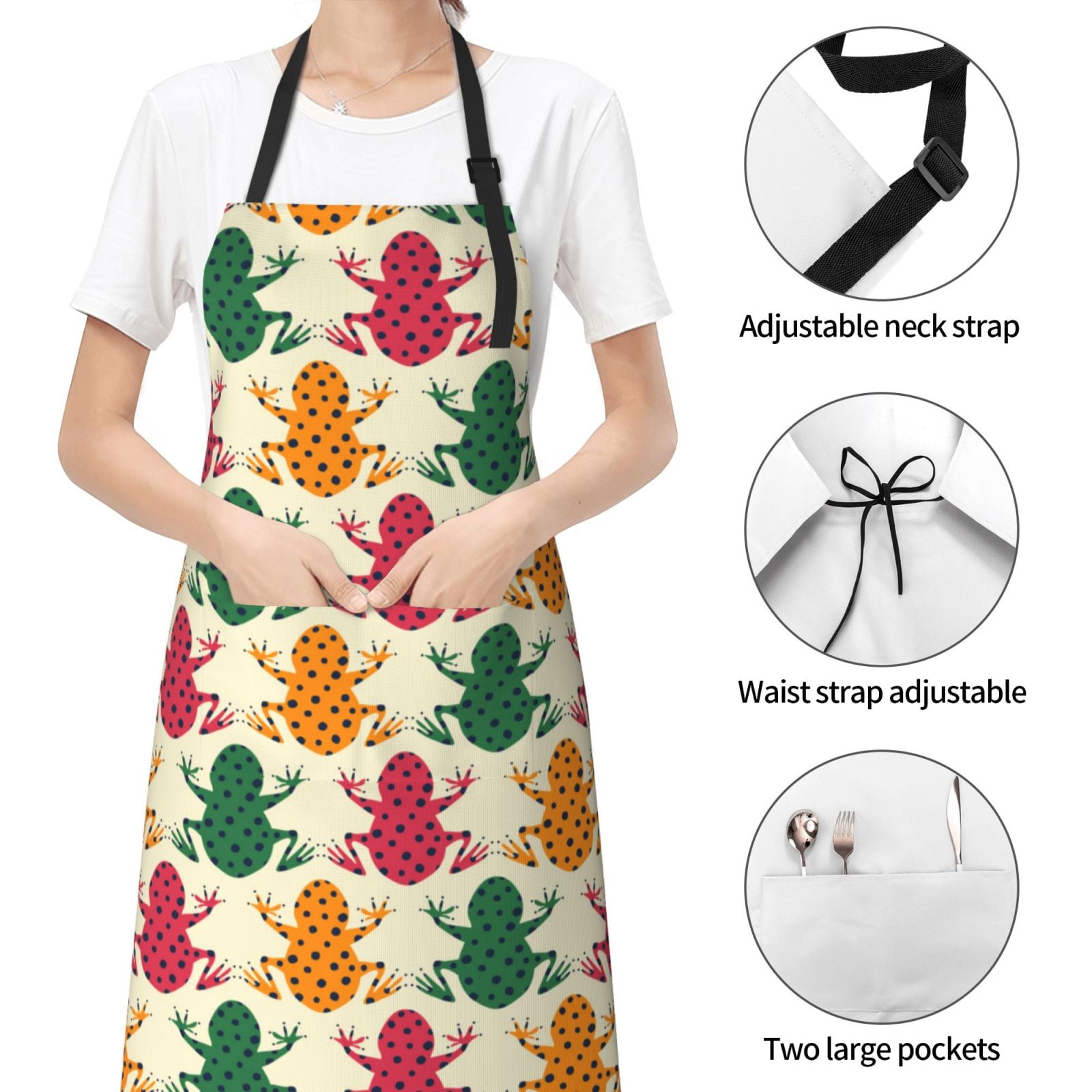 Kdxio Colorful Frogs Apron with Pockets Adjustable Kitchen Aprons for Men Women Waterproof Aprons for Cooking,Drawing,Crafting, Baking Household Cleaning