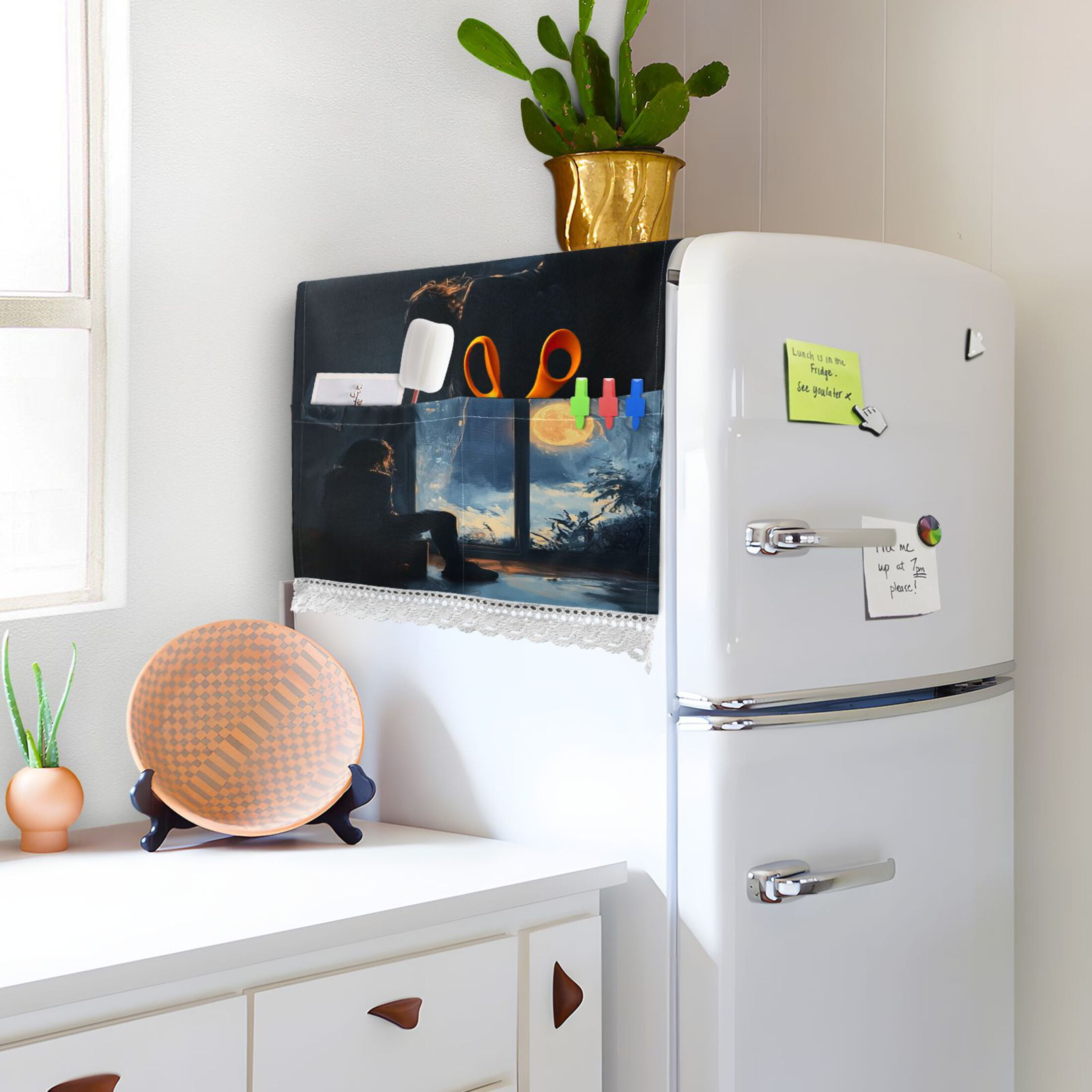 Lonely BackWasher and Dryer Covers Dust-Proof and Oil Resistant Fridge Cover with 4 Storage Pockets Washing Machine Top Cover for Laundry Kitchen Home 51.2 x 22 In