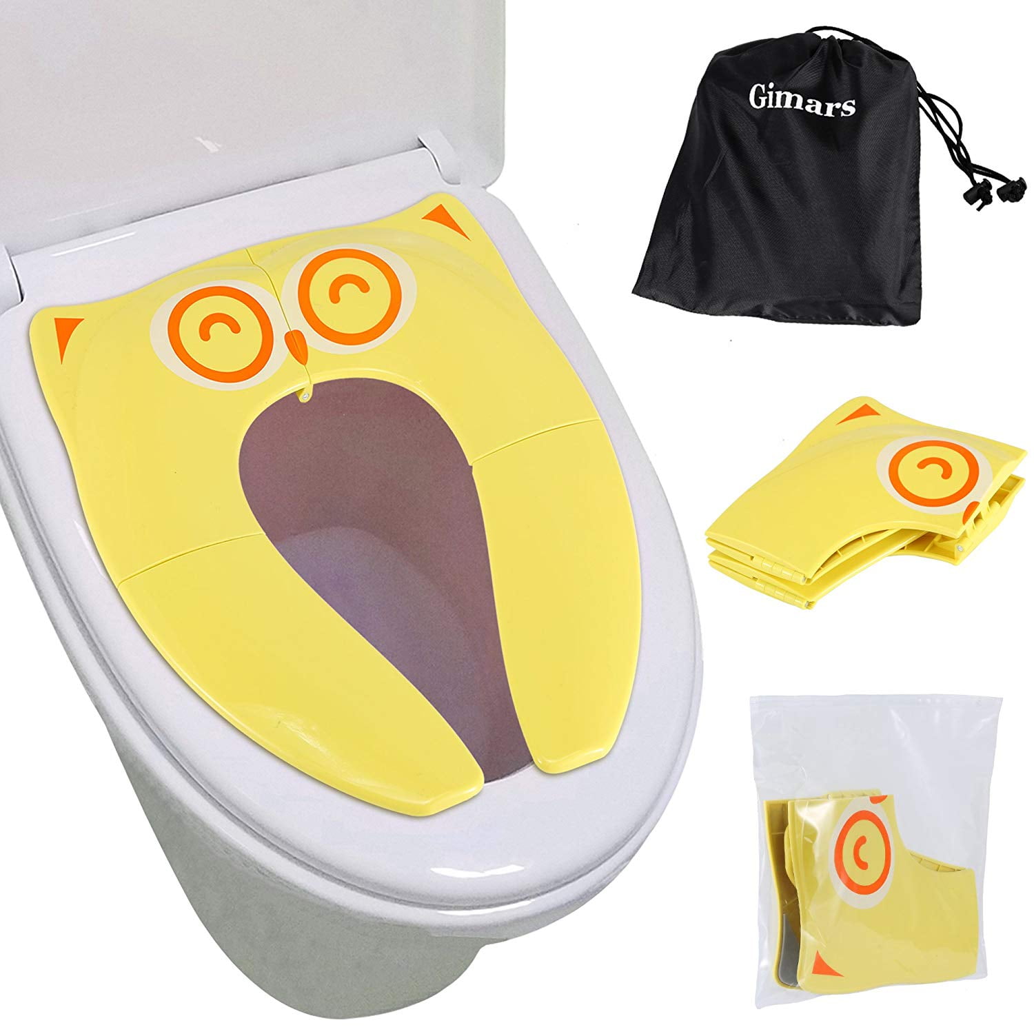 Suitable for Kids Baby Boys and Girls Non Slip Silicone Pads Yellow owl Travel Portable Folding Potty Training Toilet Seat Cover