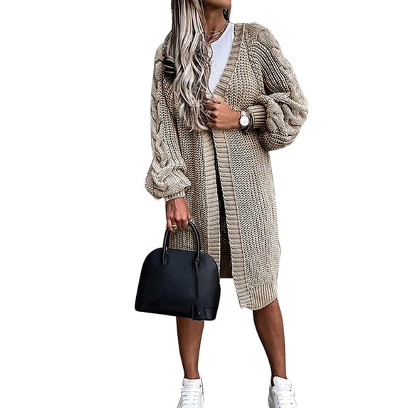 Gvmfive Women's Twist Knitted Solid Lantern Long Sleeve Sweater Casual Cardigan