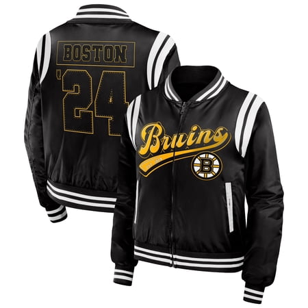 Women s WEAR by Erin Andrews Black Boston Bruins Baller Full-Zip Bomber Jacket