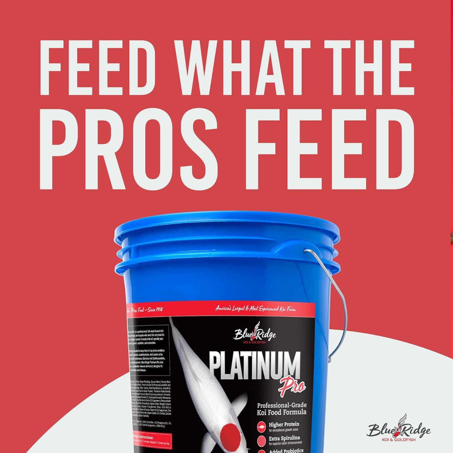 Blue Ridge Koi Fish Food 14lb - Koi Food 3/16” Platinum Pro Formula Goldfish Food, Premium Fish Food for Ponds, Floating Pond Pellets Fish Food