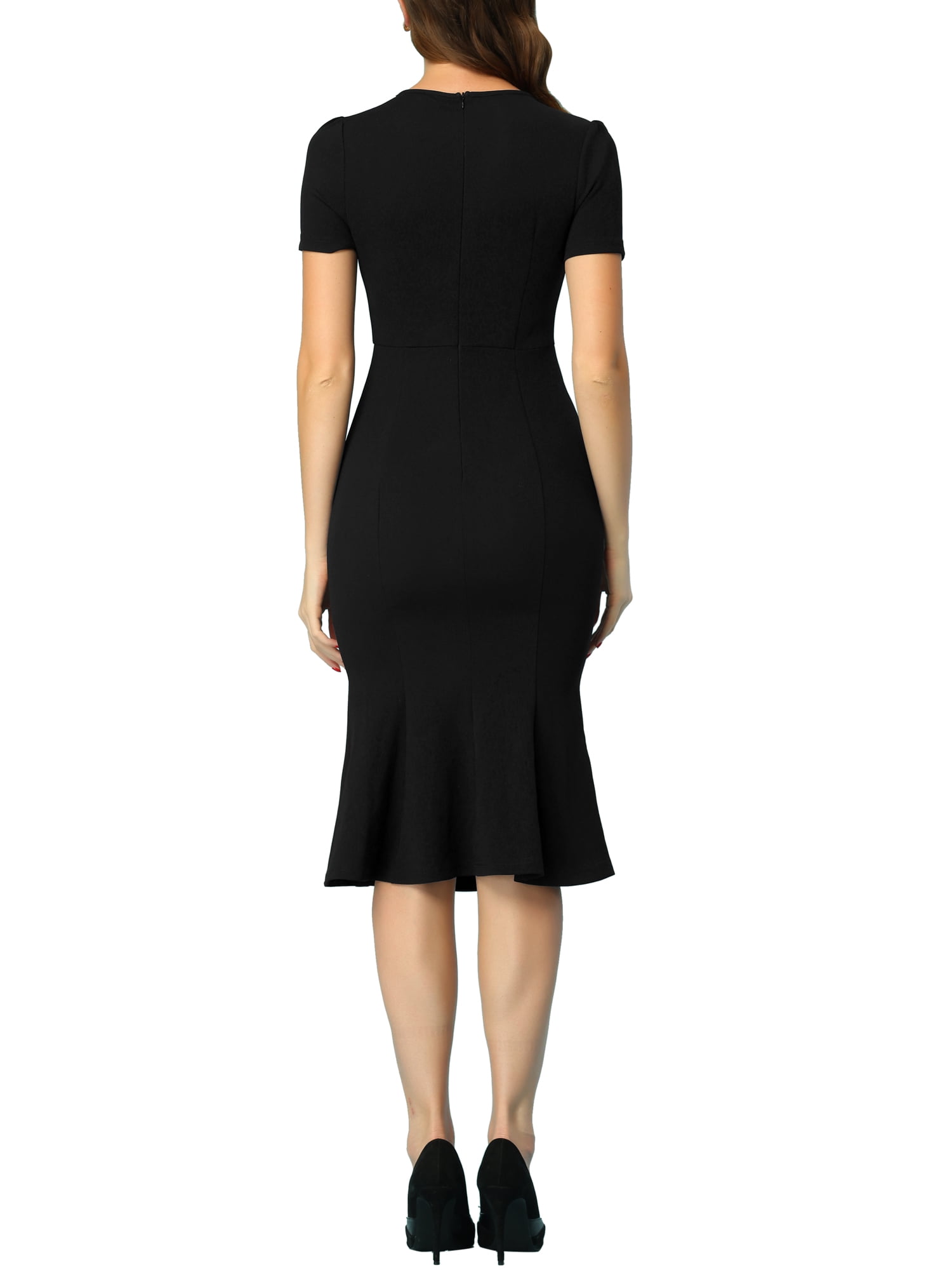 Unique Bargains Women's Vintage Work Short Sleeve Mermaid Bodycon Dress S Black