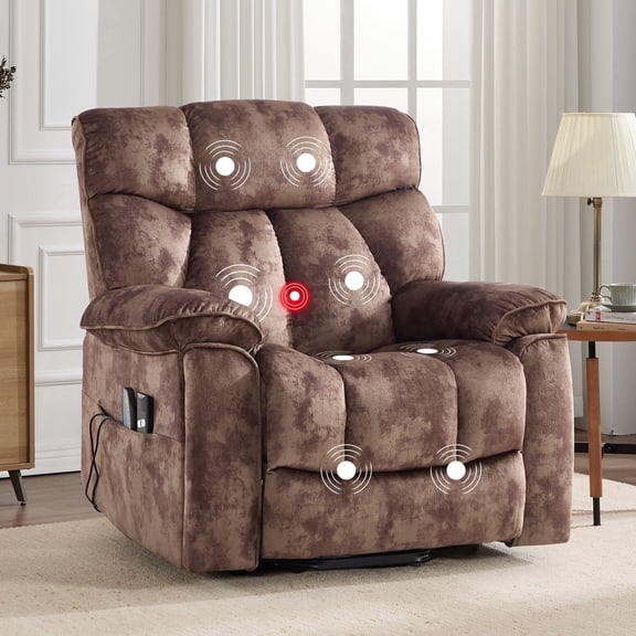 Bonzy Home Large Power Lift Recliner Chair with Massage and Lumbar Heating for Elderly Big People, Overstuffed Wide Recliners with 2 Concealed Cup Holders and Side Pocket, Brown