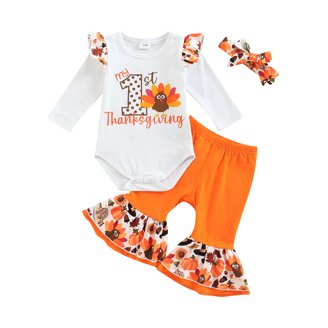 Eadrioss Thanksgiving Baby Girl Outfit Set - Turkey Print Sweatshirt & Bell Bottom Pants, 70% Cotton