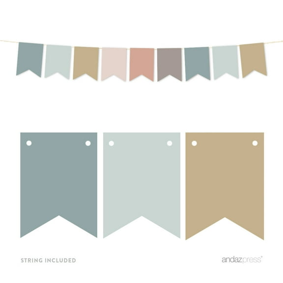 Signature Rustic Pastels Party, Hanging Pennant Banner, Blank Pennants