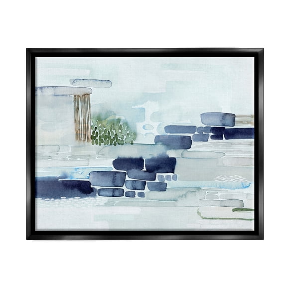 Stupell Industries Modern Abstract Coastal Landscape Organic Blocks Jet Black Framed Floating Canvas Wall Art, 24x30, by Grace Popp