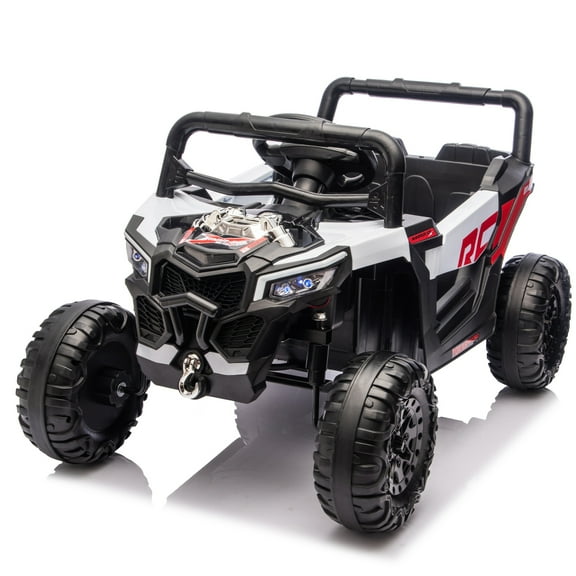 HappyToysWorld 12V Kids Ride On UTV with 2.4G Remote, Slow Start, Swing Mode, Shock Absorbers, LED & Music, Battery Powered Toy for Ages 3-5