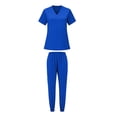 thumbnail image 4 of mihongmao Scrubs for Women 4-Way Stretch Nursing Outfit Loose Pants Pocket Caregiver Short Sleeve V-Neck Blouses Nursing Uniform Set Blue 2X, 4 of 6