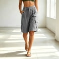 thumbnail image 2 of Admvng Womens Linen Shorts Summer Button Casual Cargo Bermuda Shorts with Pockets, 2 of 7