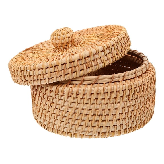 Milisten  Desk Organizer Covered Rattan Storage Box Reusable Lightweight