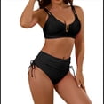 thumbnail image 3 of Trajes de Baño de Cintura Alta para Mujer, Trajes de Baño con Control de Abdomen, Conjuntos de Bikini de Dos Piezas con Frunces Cruzados y Recortes. Negro M, 3 of 8
