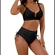 thumbnail image 3 of Trajes de Baño de Cintura Alta para Mujer, Trajes de Baño con Control de Abdomen, Conjuntos de Bikini de Dos Piezas con Frunces Cruzados y Recortes. Negro L, 3 of 8