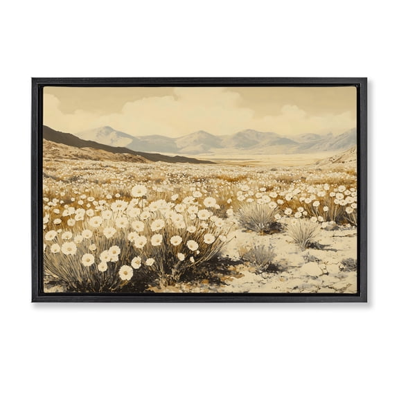 Stupell Industries Rustic Lodge Desert Wildflowers in Golden Valley Black Floating Frame Canvas Art, 25 x 17, by Franklyn Gregory