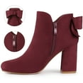 thumbnail image 3 of Unique Bargains Women's Round Toe Bow Decor Chunky Heel Ankle Boots, 3 of 7