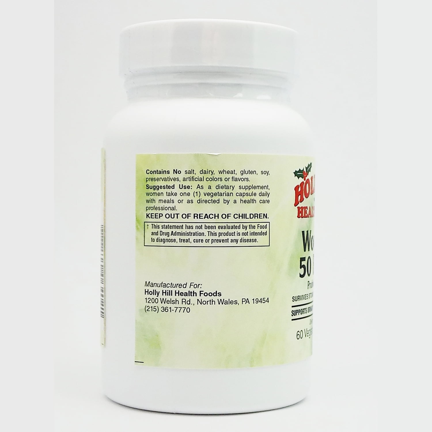 Holly Hill Health Foods, Women's 50 Billion Probiotic, 60 Vegetarian Capsules