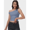thumbnail image 6 of Women’s One-Shoulder Ruched Crop Top - Casual Off-Shoulder Twist Strap Summer Tank Top, Going Out Shirt, 6 of 6