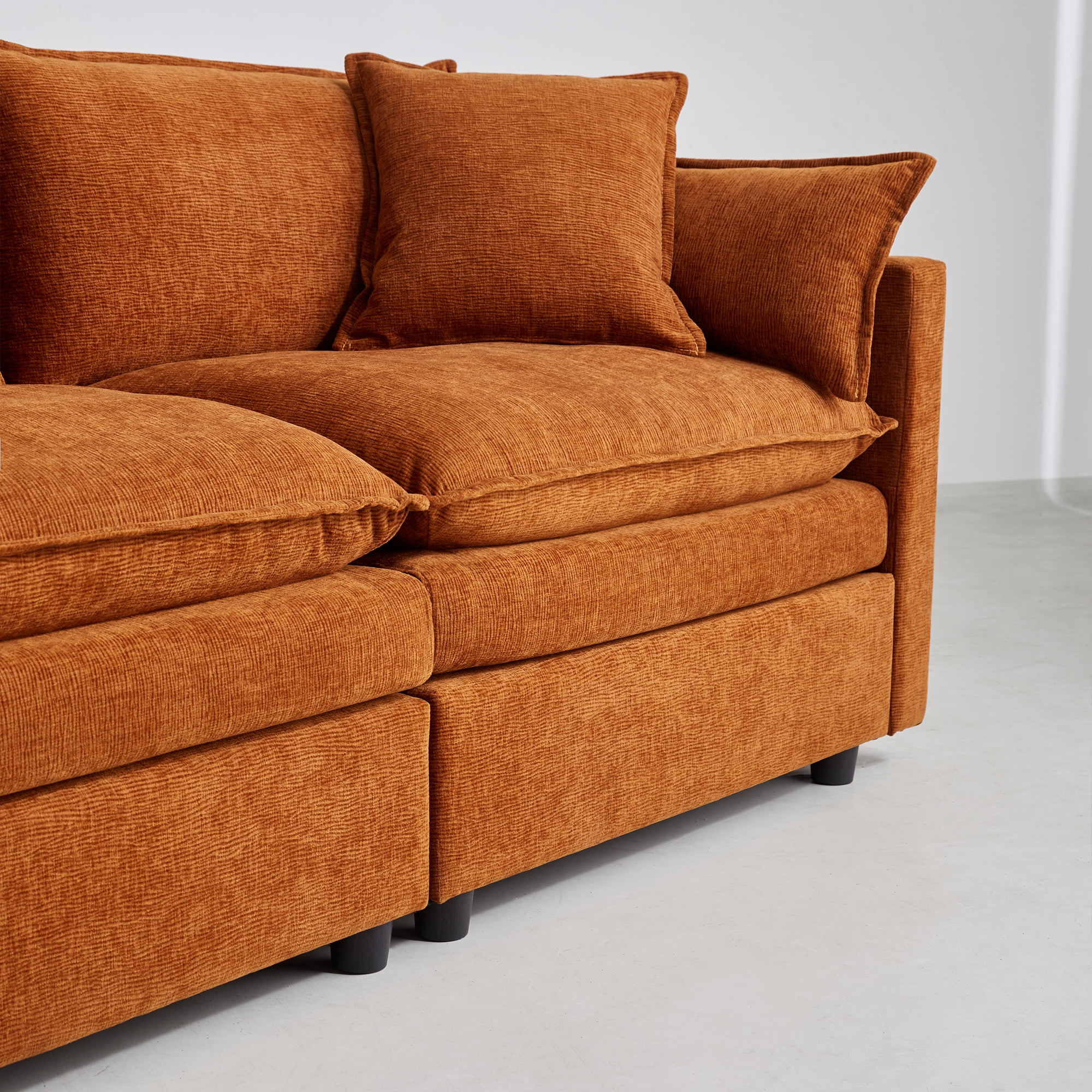 MAYEERTY Modular L-Shaped Sectional Sofa with Ottoman, Chenille Fabric Sofa Couch, Comfy Upholstered Furniture for Living Room，Orange