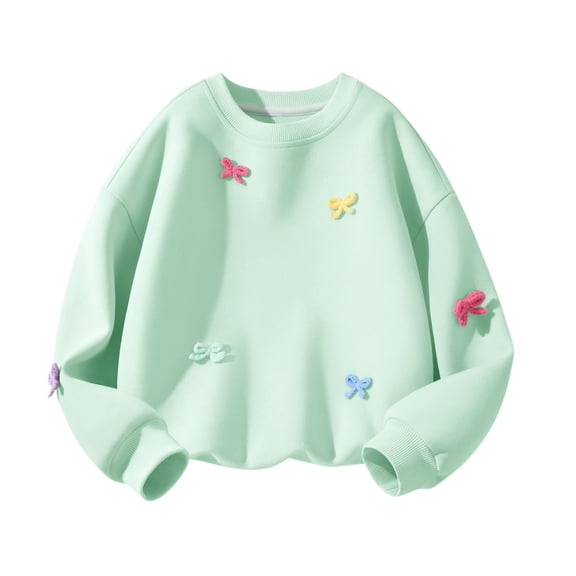 Kids Sweatshirts Fall Fashion Long Sleeve Pullover Tops Casual Crewneck Sweatshirt with Bowknot Size 4-15