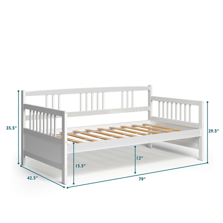 Gymax Twin Daybed with Trundle and Wooden Slats, White photo 3