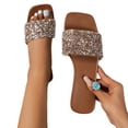 thumbnail image 4 of Xucatan Women's Rhinestone Square Toe Slides, Glitter Wide Strap Flat Sandals with Cushioned Insole, Open Toe Sparkly Casual Slippers, Versatile Indoor Outdoor Beach Footwear Gift, 4 of 8