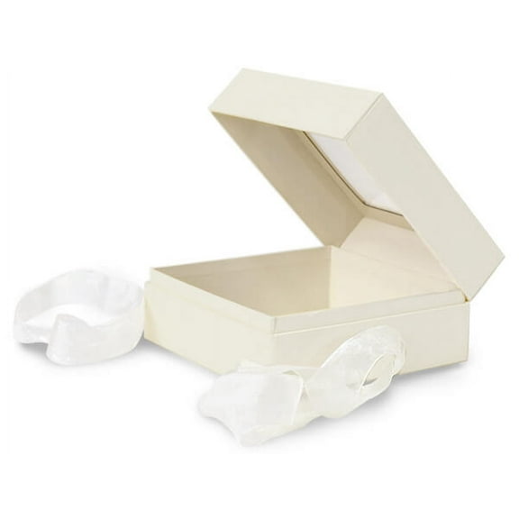 Pack Of 18, Medium Size Ivory Solid Gift & Gourmet Presentation Square Box 5.75 X 5.75 X 3" W/Ribbon 22" Length