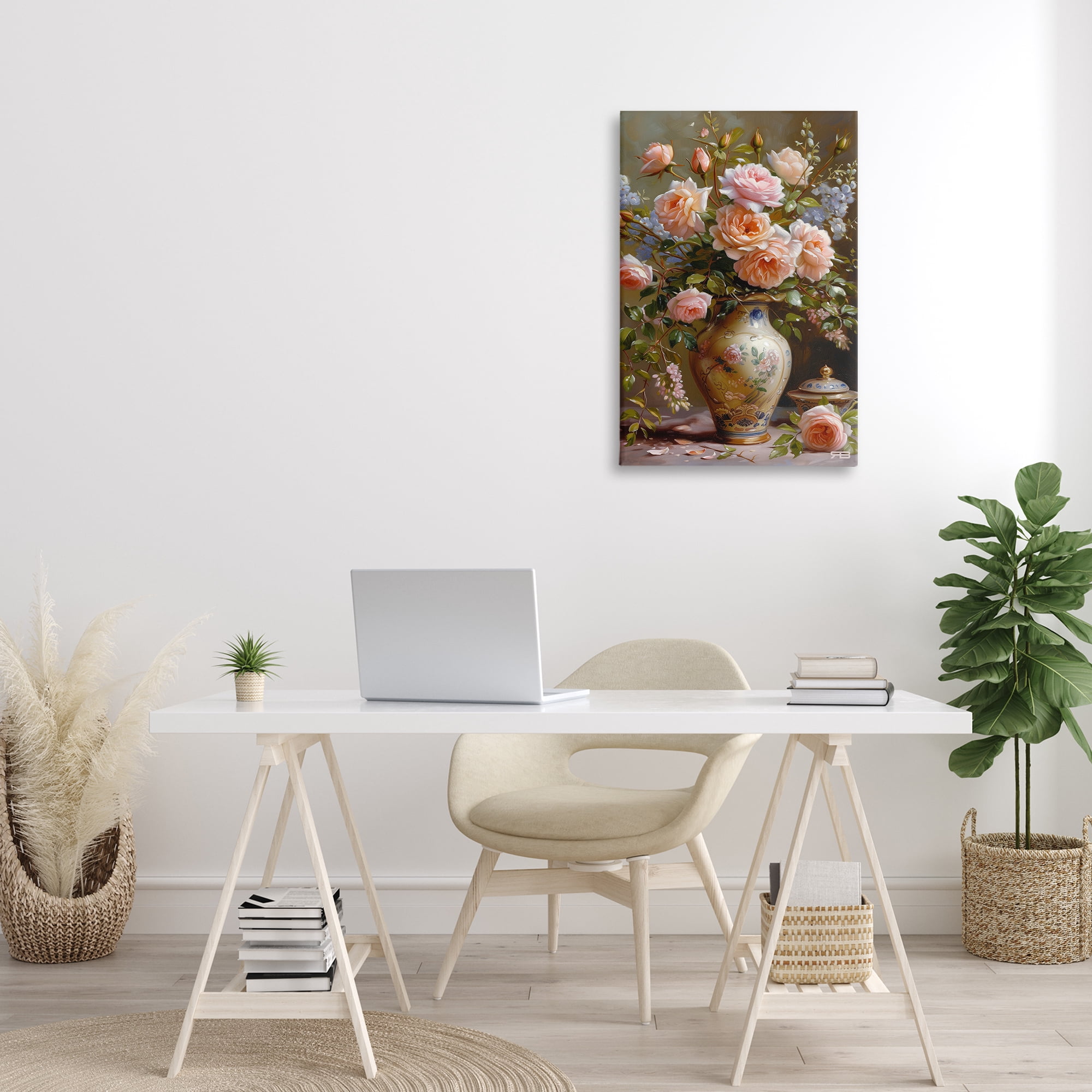 Stupell Industries Roses in Traditional Vase Botanical & Floral Painting Gallery Wrapped Canvas Art Print Wall Art, 20 x 30