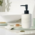 thumbnail image 3 of ABCISI Soap Dispenser, Cylindrical Lotion Dispenser with Matte Black Pump, 12oz Ceramic Relief Hand Dish Soap Dispenser, Refillable Liquid Dispenser for Kitchen Bathroom (Relief White), 3 of 12